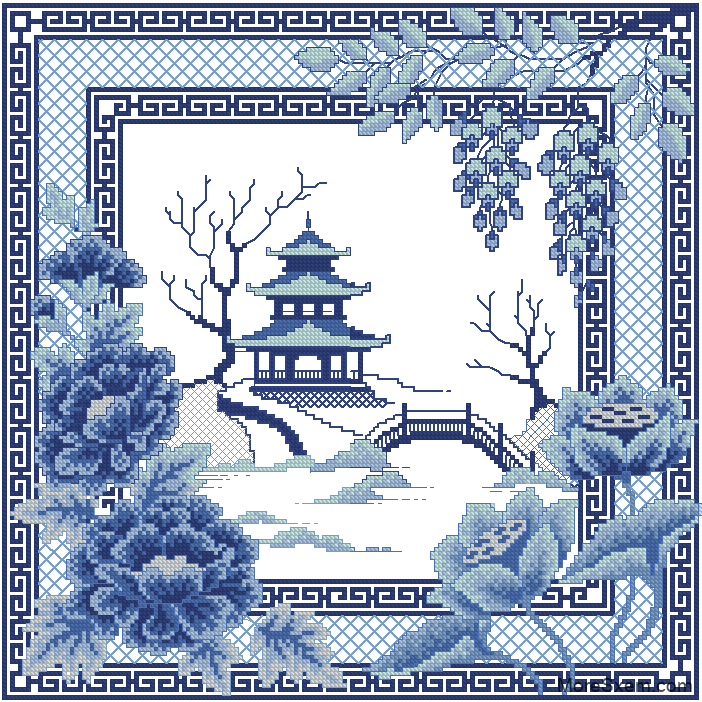 Синий китайский пейзаж
