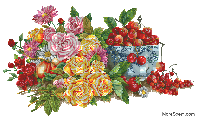 Натюрморт с розами и ягодами