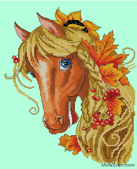 Лошадь в осенних листьях