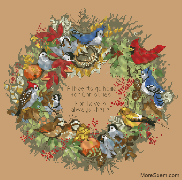 Осенний венок с птичками