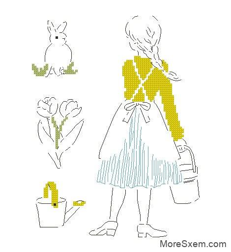 Девушка и кролик. Весенний сад